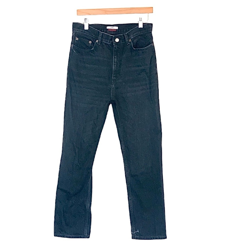 Zara | LIKE NEW Black ultra high rise denim cropped wide leg jeans size 8